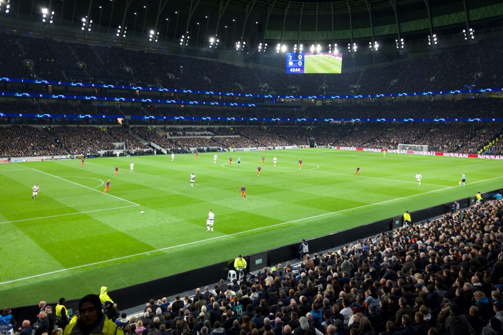 Champions League match at Tottenham Hotspur stadium.
