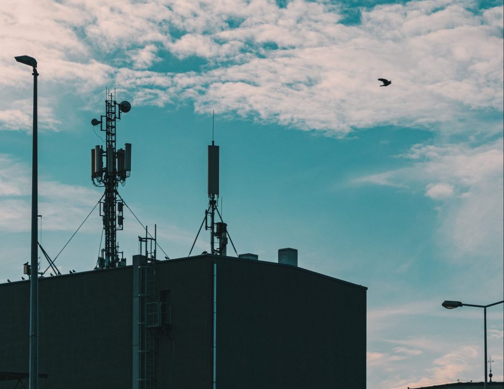 5G towers on a building.