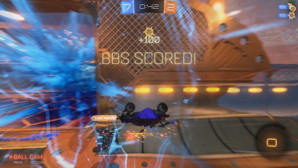 Screenshot of gaming test, playing Rocket League.