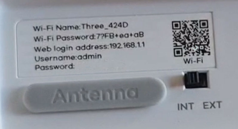 Tre mobile broadband router Wi-Fi login credentials.